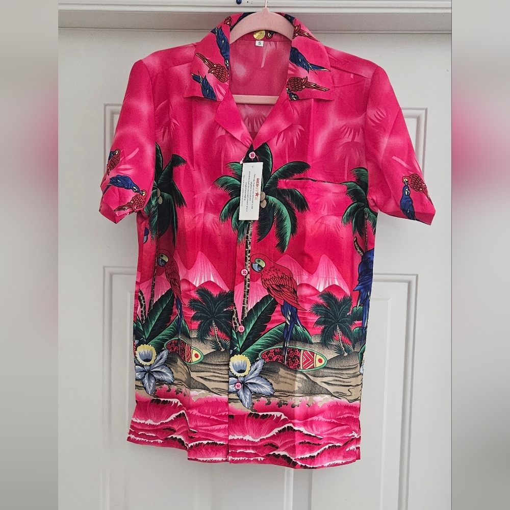 Tropical Pink Parrot Print Shirt